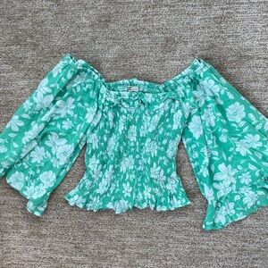 Billabong Teal Floral Off-Shoulder Blouse